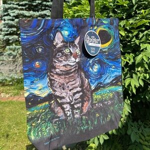 Starry Night Grey Tabby Cat  Tote Bag NWT